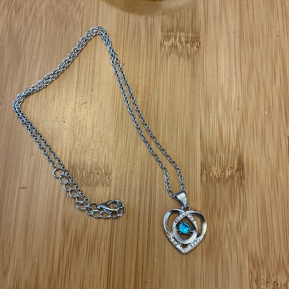 Jewelry - Heart Pendant Necklace with Blue faux Gemstone, 22”